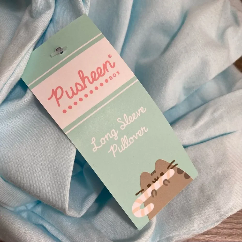 Pusheen Light Blue Holiday Themed Long Sleeve T Shirt Large NWT Winter 2021 Box